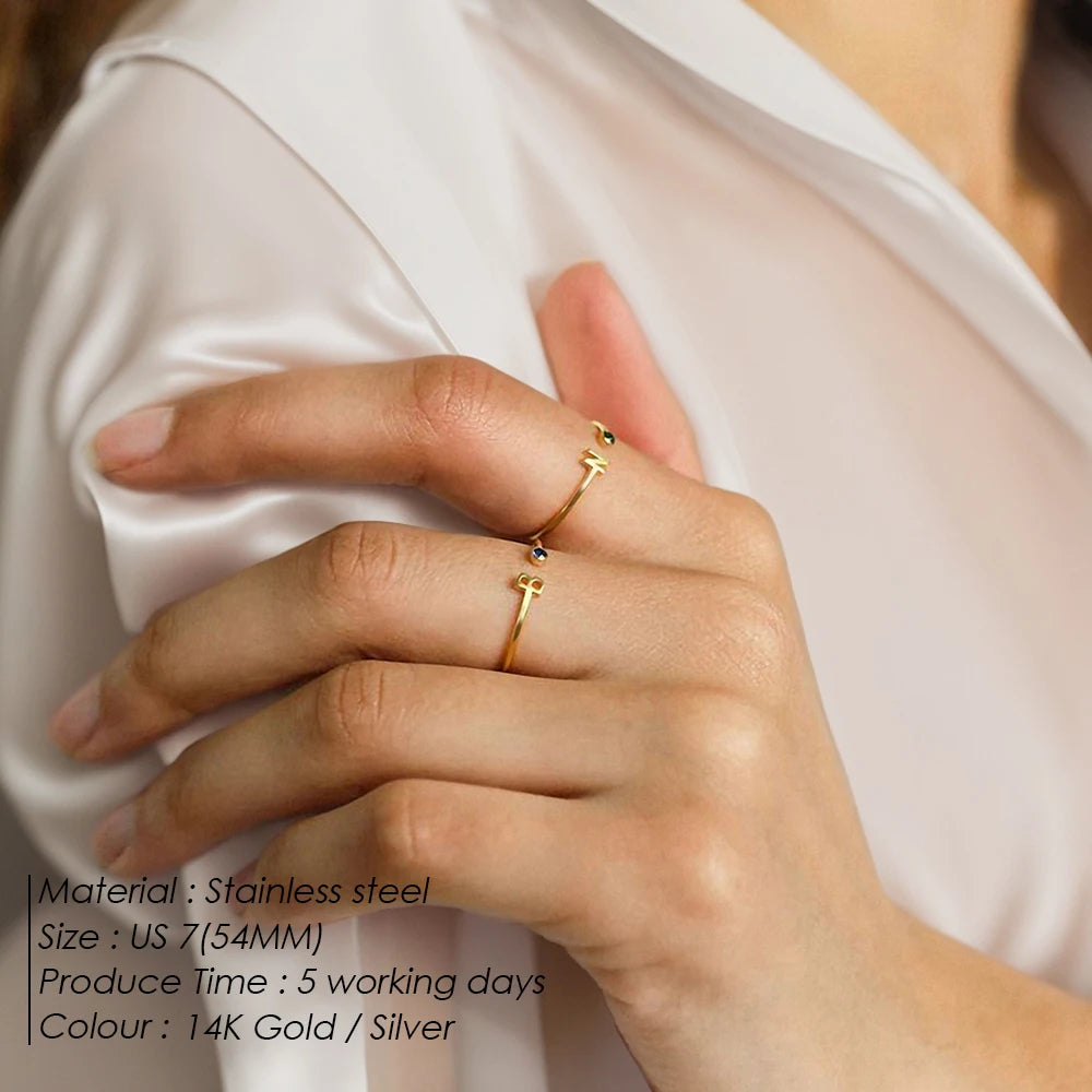 Personalized Initial Birthstone Open Ring-Rings-Aureza