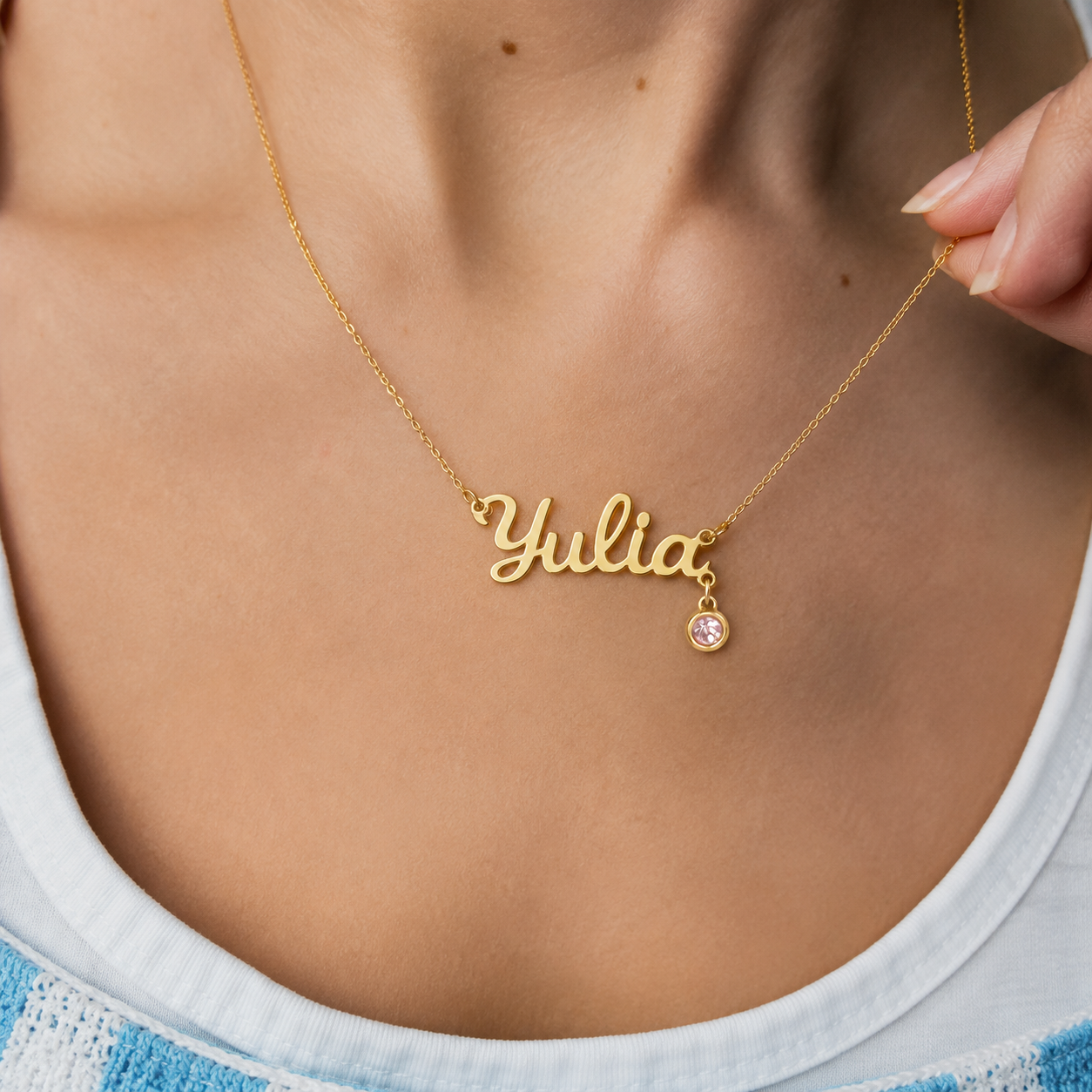 Personalized Birthstone Name Necklace-Necklaces-Aureza