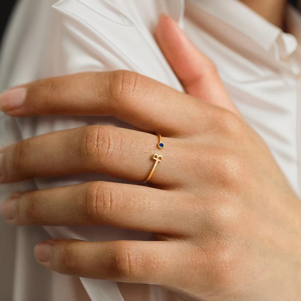 Personalized Initial Birthstone Open Ring-Rings-Aureza