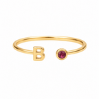 Personalized Initial Birthstone Open Ring-Rings-Aureza