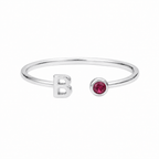 Personalized Initial Birthstone Open Ring-Rings-Aureza