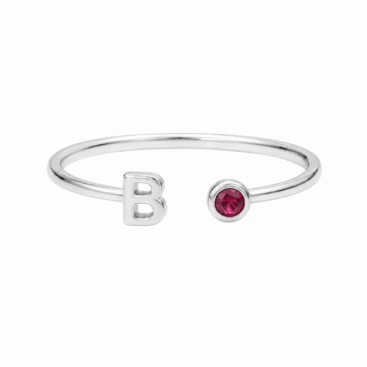 Personalized Initial Birthstone Open Ring-Rings-Aureza