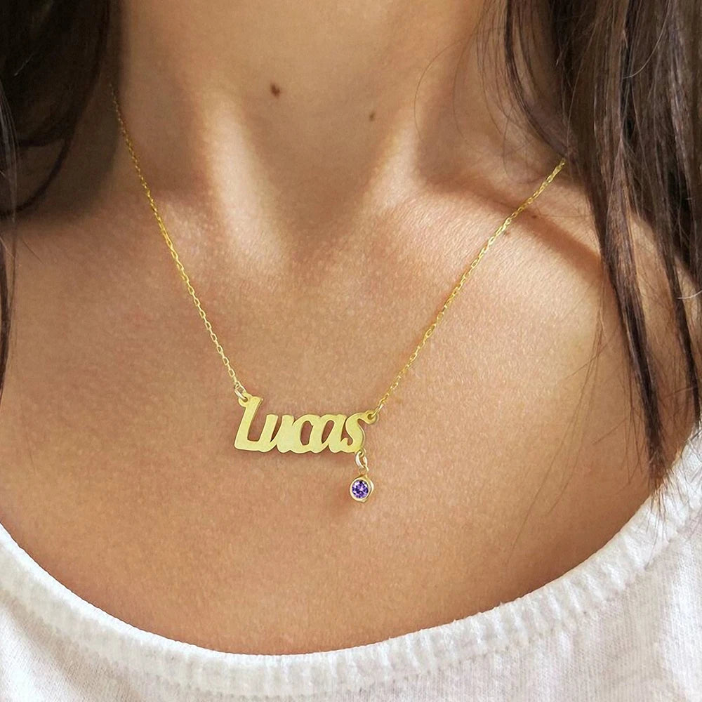 Personalized Birthstone Name Necklace-Necklaces-Aureza