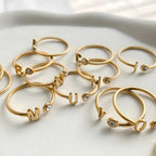 Personalized Initial Birthstone Open Ring-Rings-Aureza