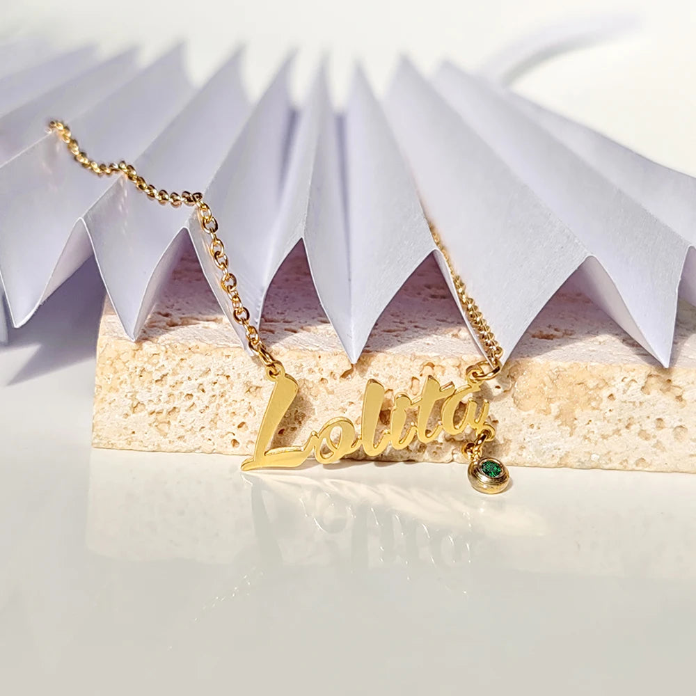 Personalized Birthstone Name Necklace-Necklaces-Aureza