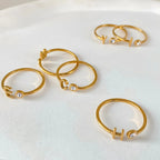 Personalized Initial Birthstone Open Ring-Rings-Aureza