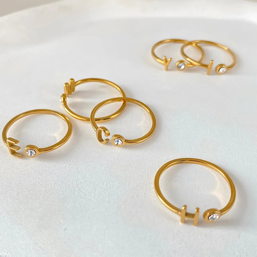 Personalized Initial Birthstone Open Ring-Rings-Aureza