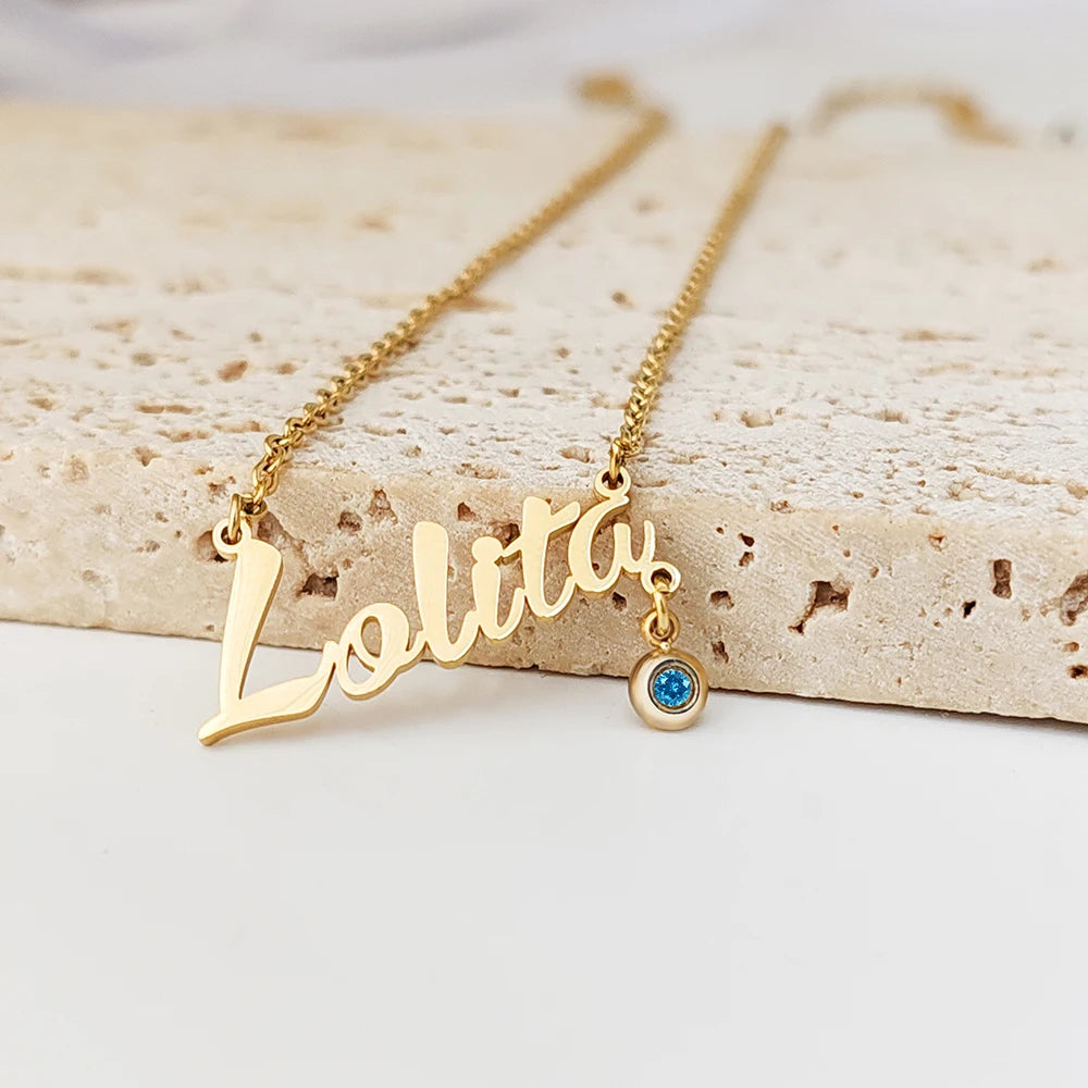 Personalized Birthstone Name Necklace-Necklaces-Aureza