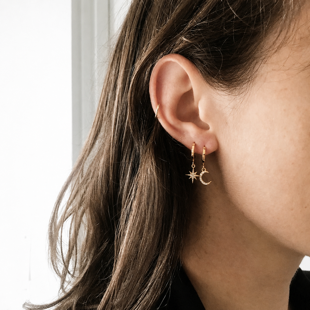 Celestial Star & Moon Hoop Earrings-Earrings-Aureza