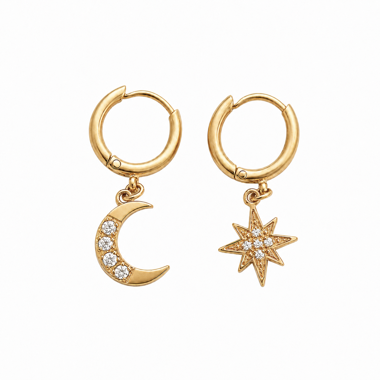 Celestial Star & Moon Hoop Earrings-Earrings-Aureza