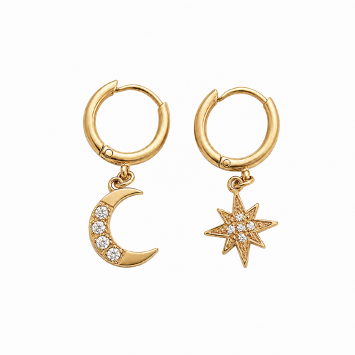Celestial Star & Moon Hoop Earrings-Earrings-Aureza
