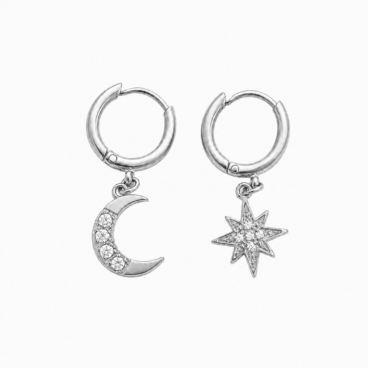 Celestial Star & Moon Hoop Earrings-Earrings-Aureza