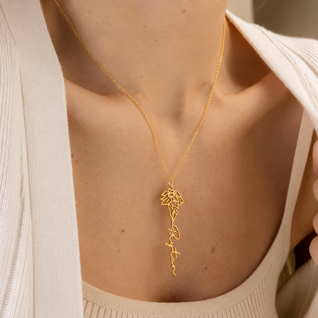 Personalized Floral Name Necklace-Necklaces-Aureza