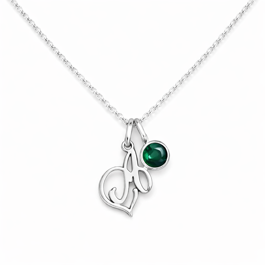 Personalized Initial Birthstone Charm Necklace-Necklaces-Aureza