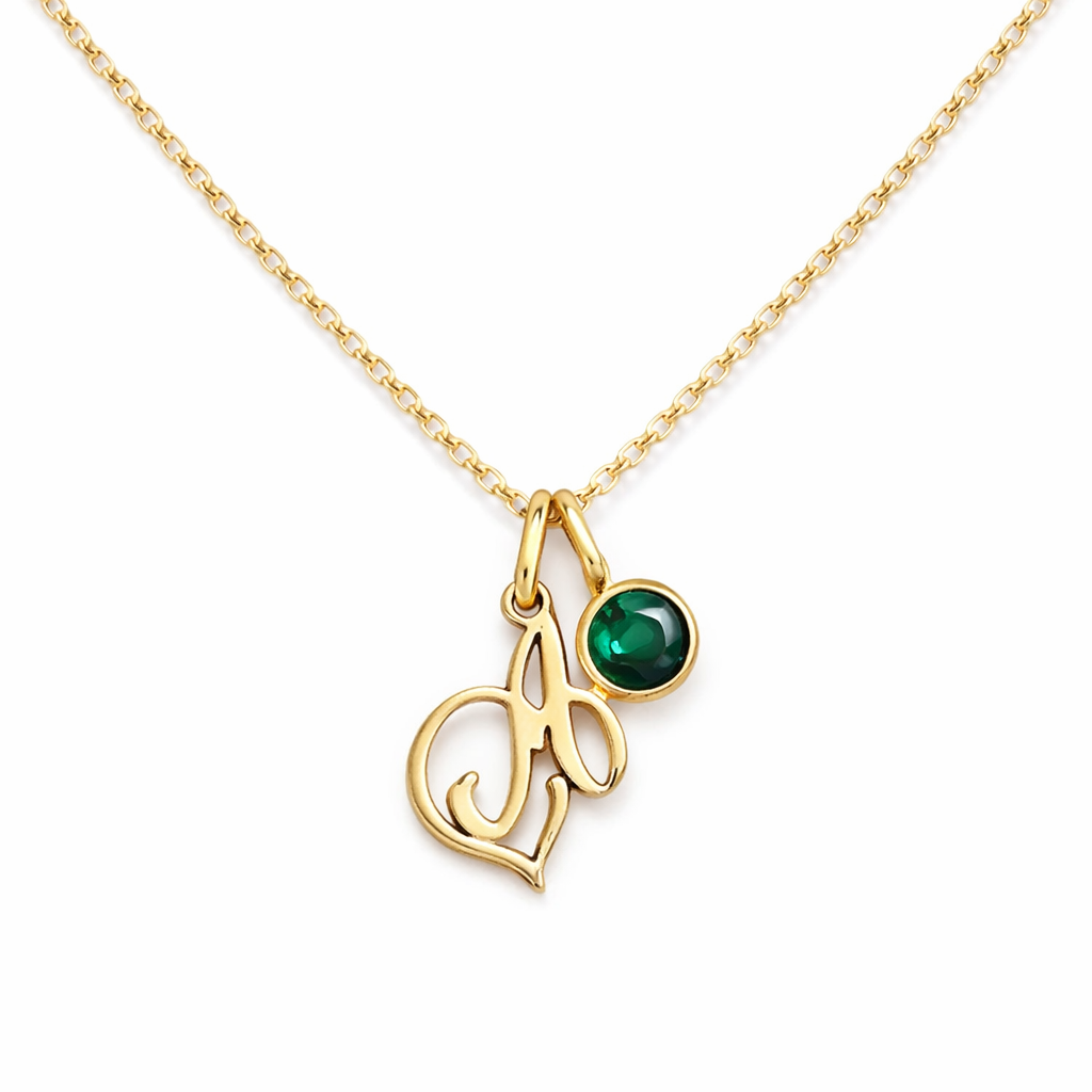 Personalized Initial Birthstone Charm Necklace-Necklaces-Aureza