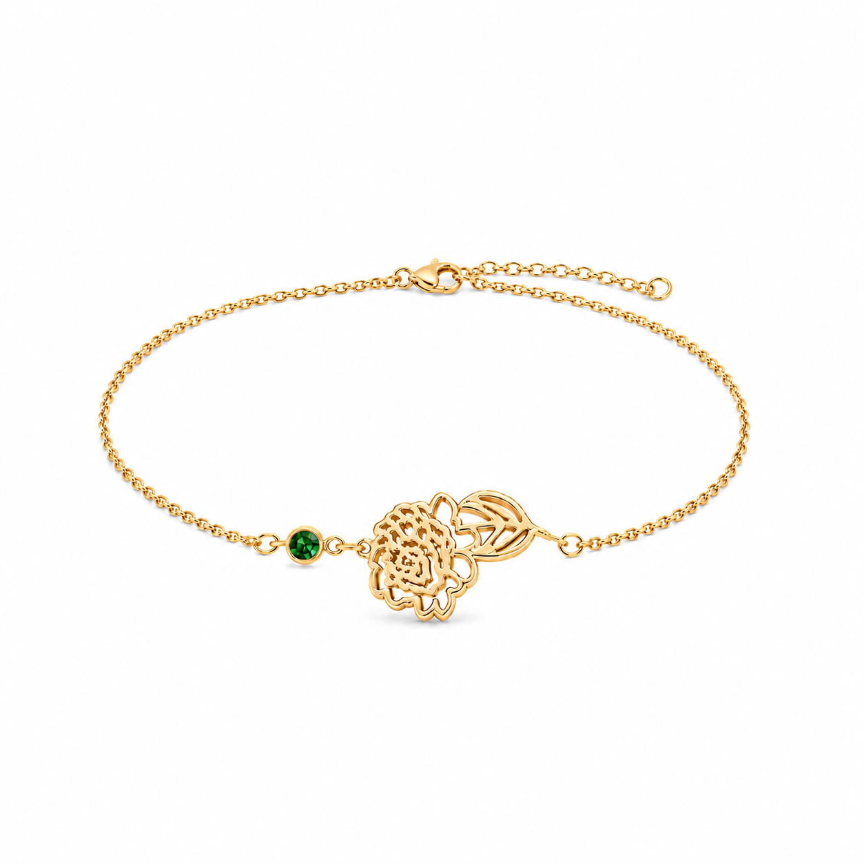 Personalized Birth Flower Bracelet with Birthstone-Bracelets-Aureza