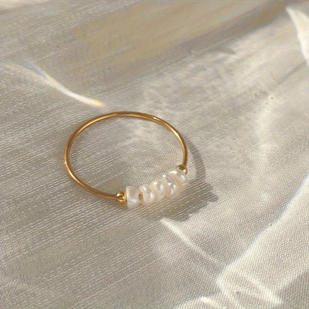 Minimalist Freshwater Pearl Beaded Ring-Rings-Aureza