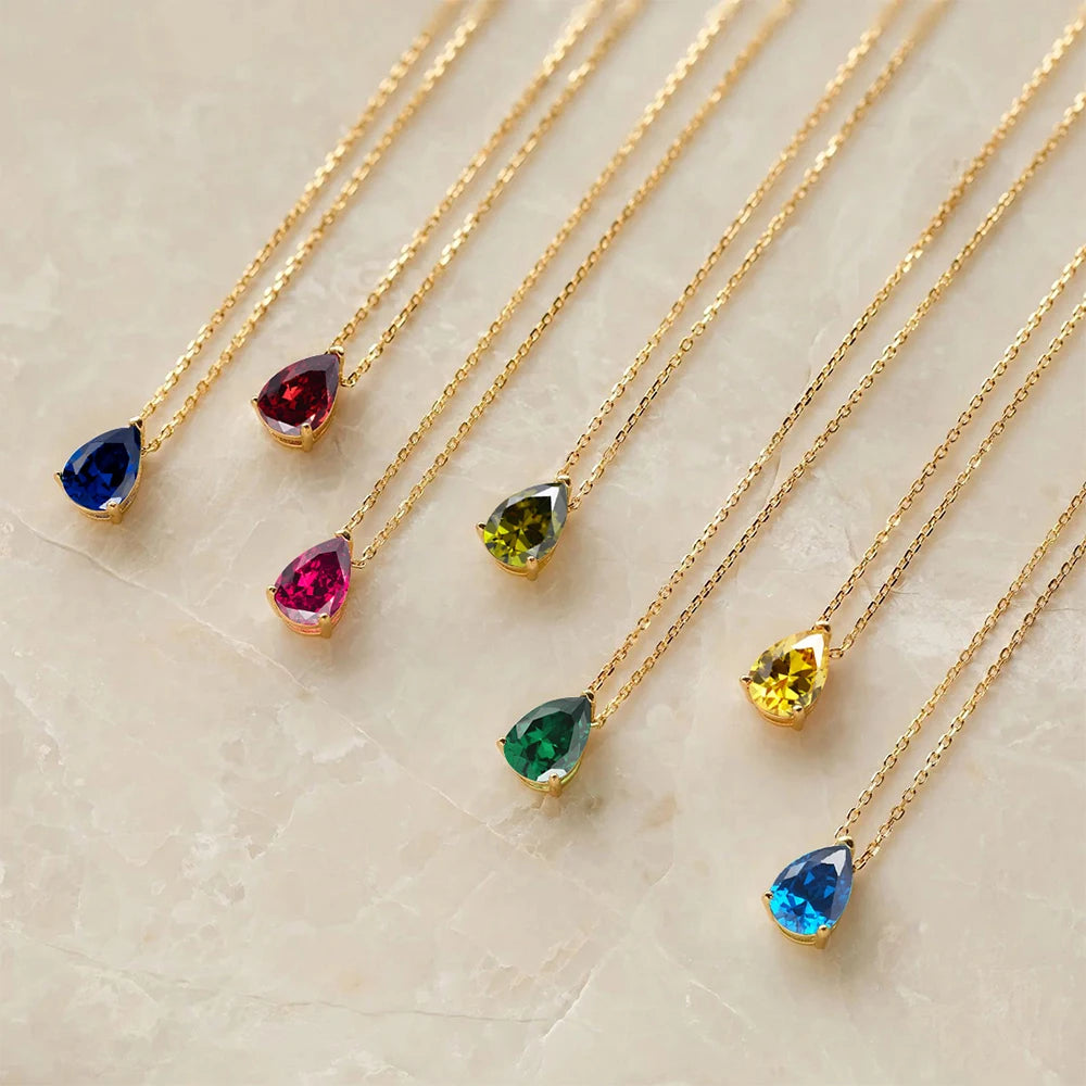 Birthstone Teardrop Pendant Necklace-Necklaces-Aureza