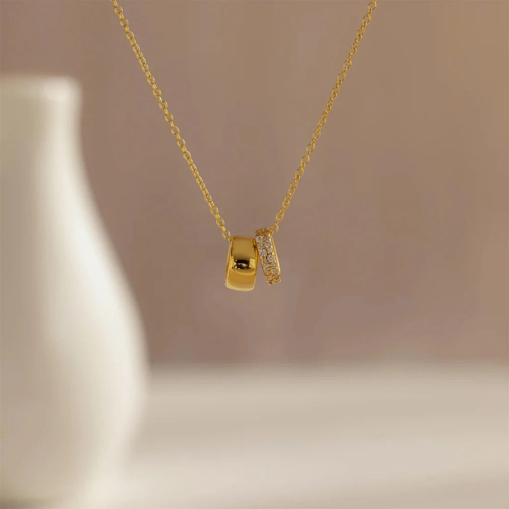 Dual Charm Crystal Pendant Necklace-Necklaces-Aureza