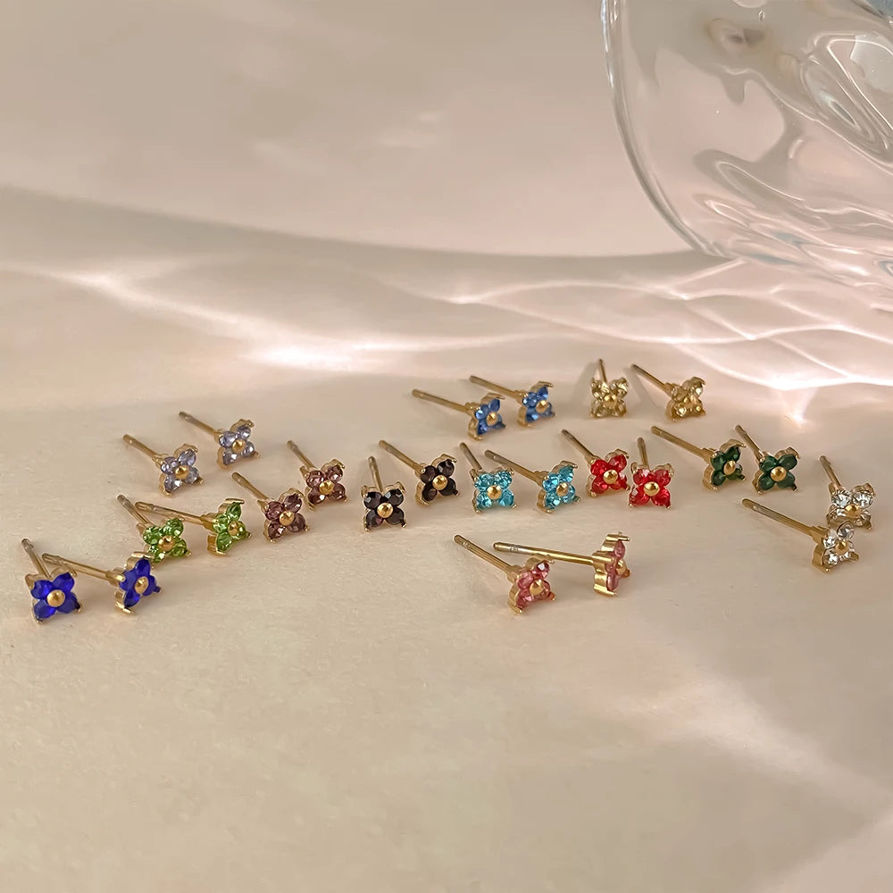 Clover Crystal Stud Earrings-Earrings-Aureza
