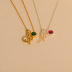 Personalized Initial Birthstone Charm Necklace-Necklaces-Aureza