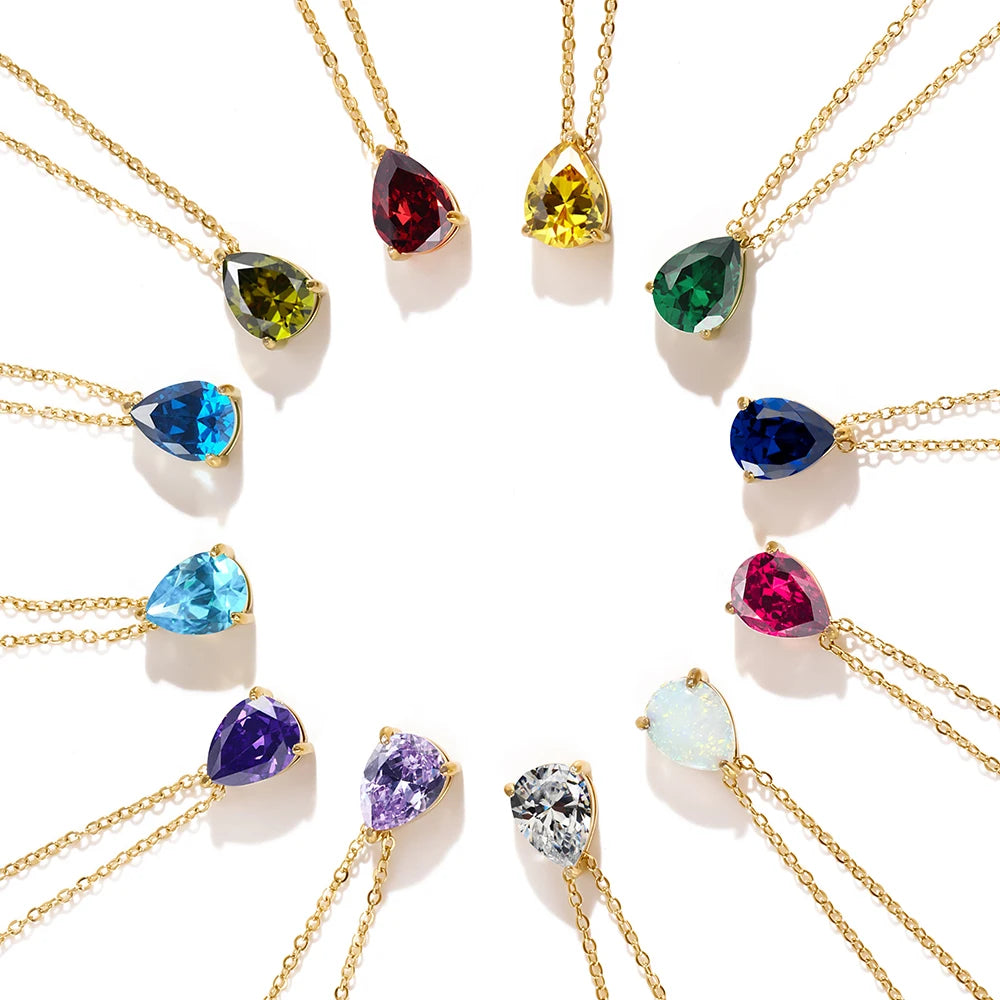 Birthstone Teardrop Pendant Necklace-Necklaces-Aureza