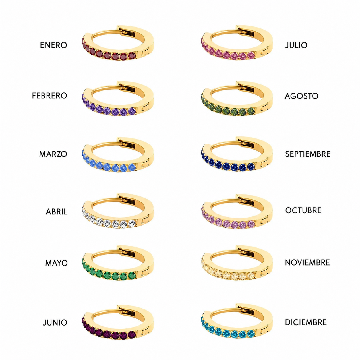 Birthstone Crystal Huggie Hoop Earrings-Earrings-Aureza