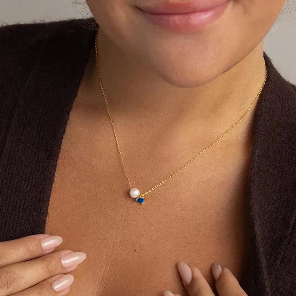 Pearl & Birthstone Necklace-Necklaces-Aureza