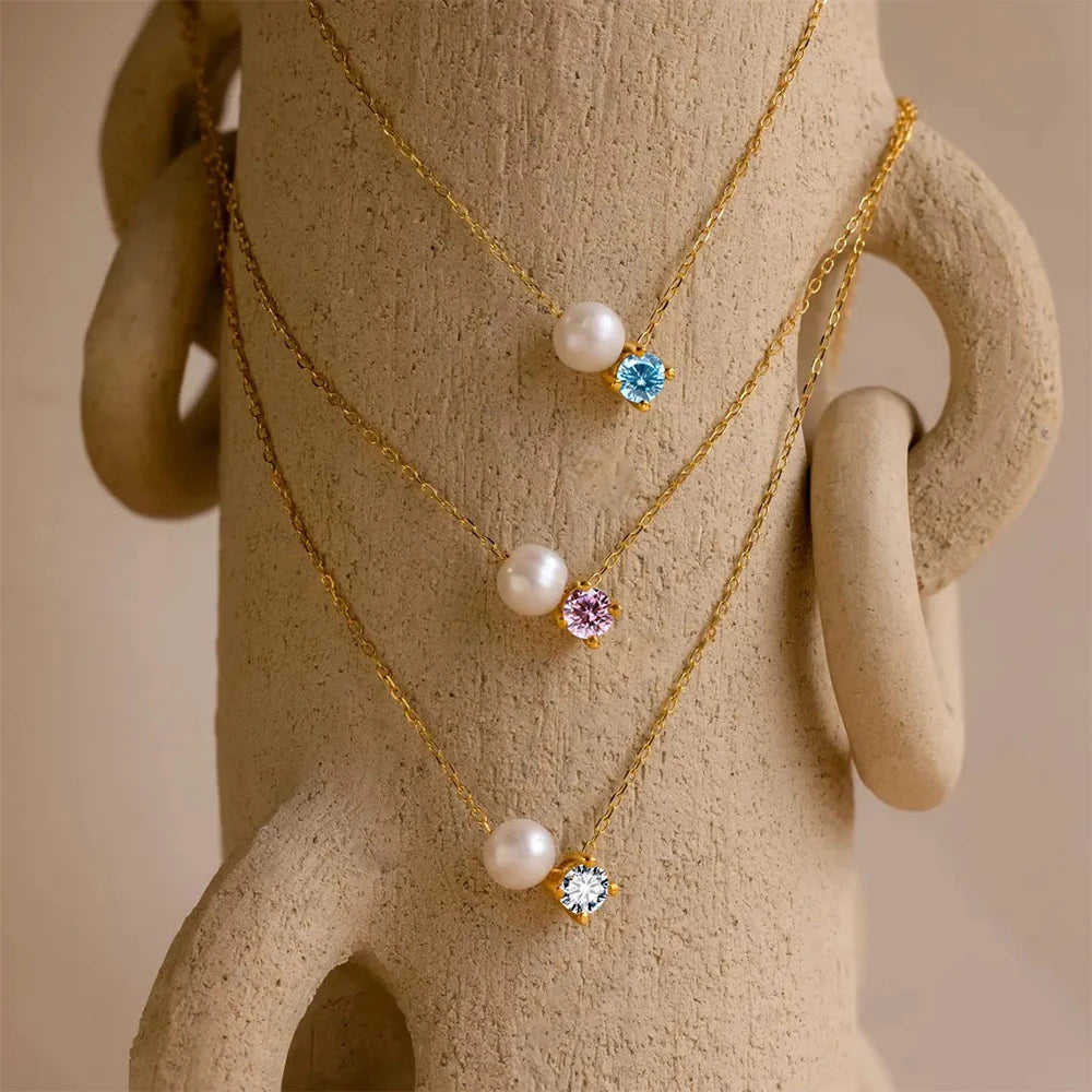 Pearl & Birthstone Necklace-Necklaces-Aureza