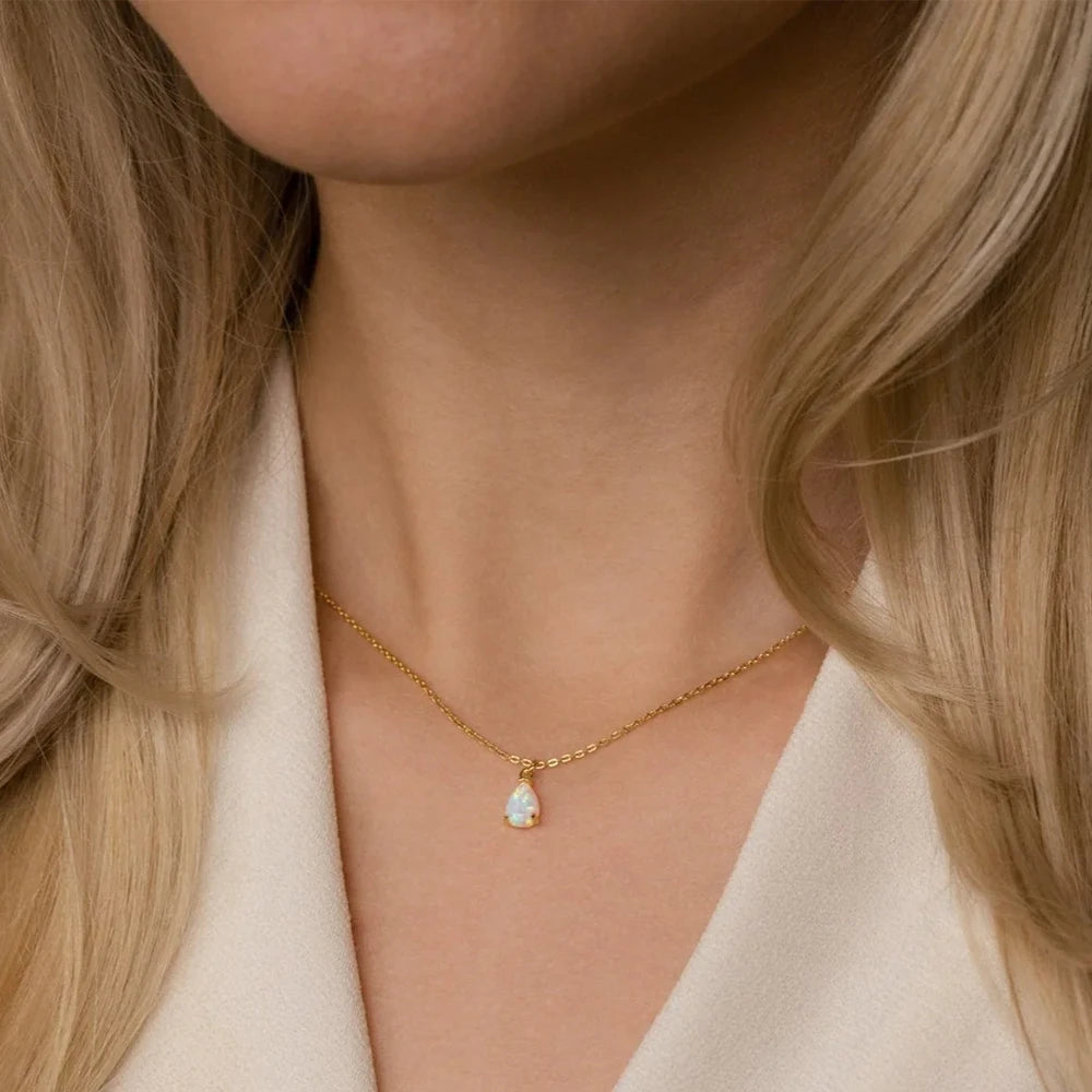 Birthstone Teardrop Pendant Necklace-Necklaces-Aureza