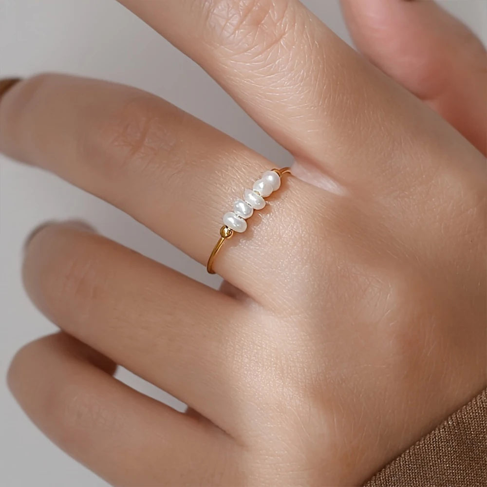 Minimalist Freshwater Pearl Beaded Ring-Rings-Aureza