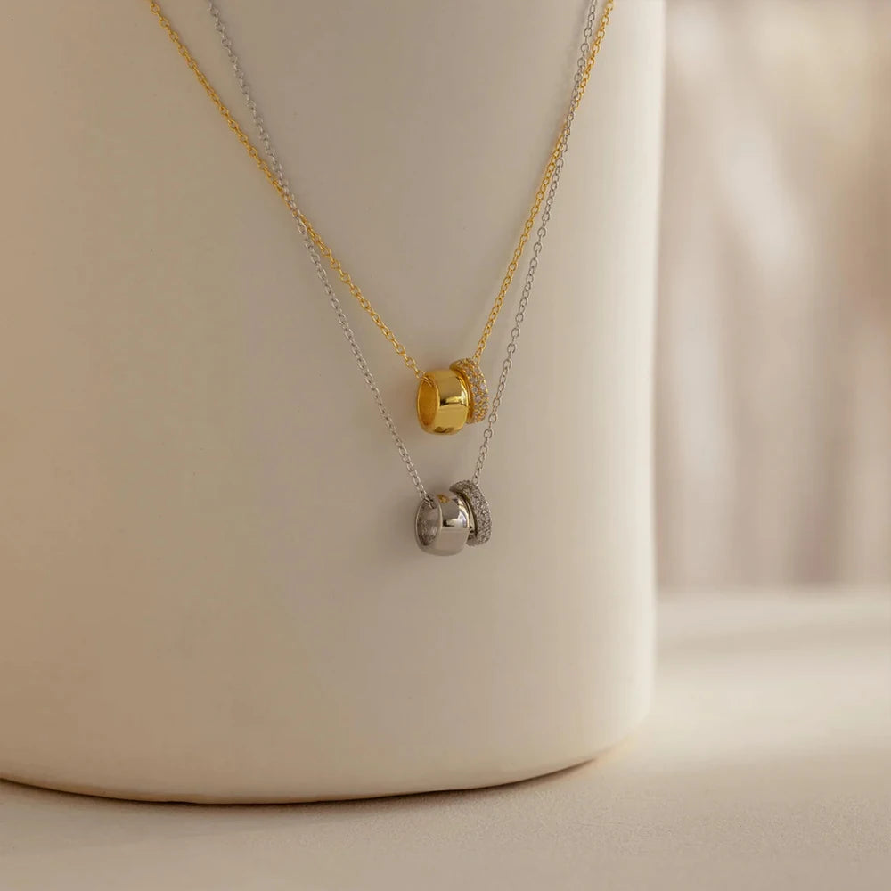 Dual Charm Crystal Pendant Necklace-Necklaces-Aureza