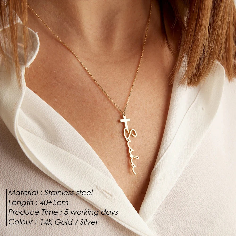 Personalized Cross Name Necklace-Necklaces-Aureza