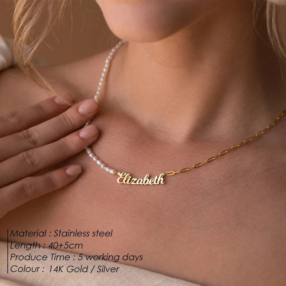 Personalized Pearl Name Necklace-Necklaces-Aureza