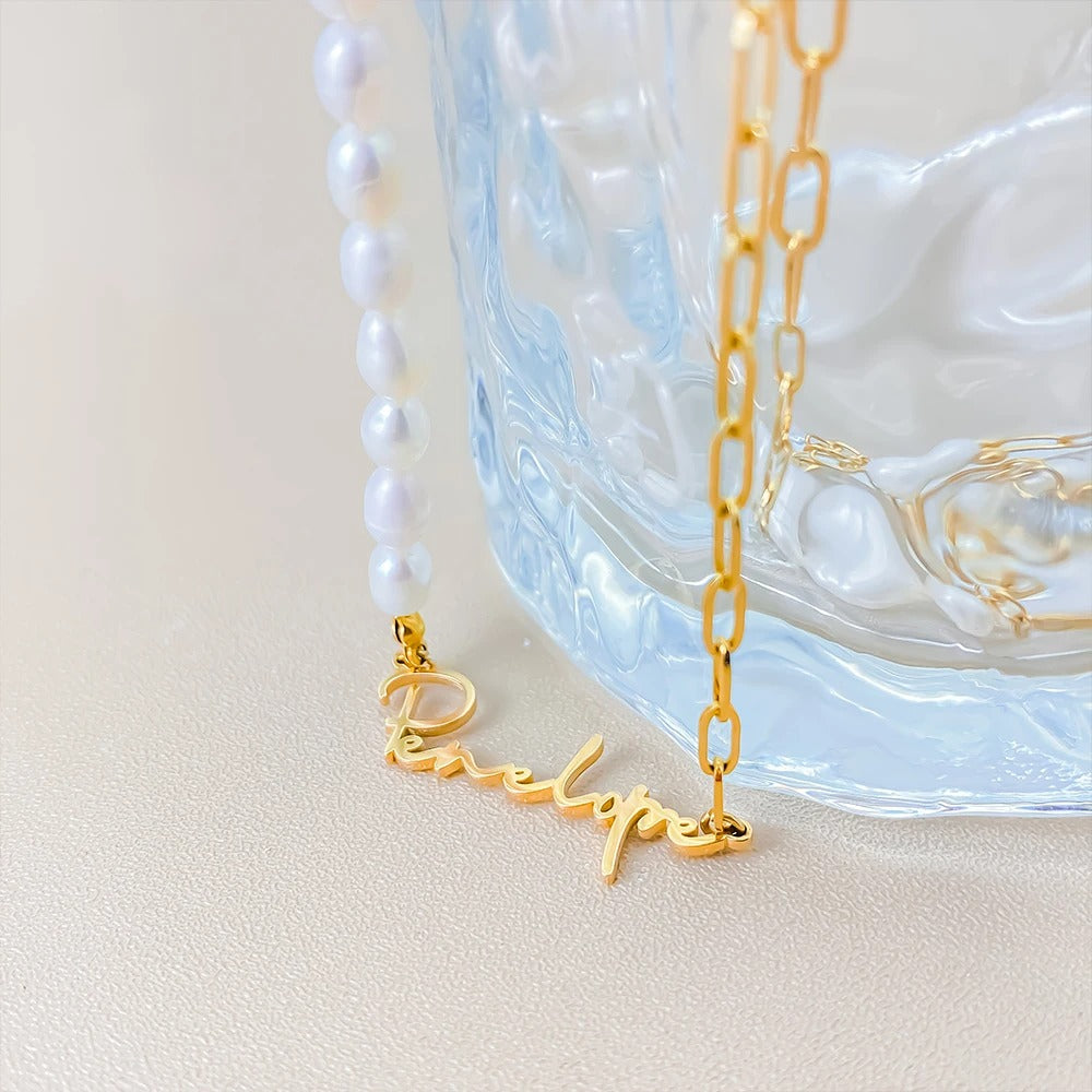 Personalized Pearl Name Necklace-Necklaces-Aureza