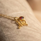 Personalized Initial Birthstone Charm Necklace-Necklaces-Aureza