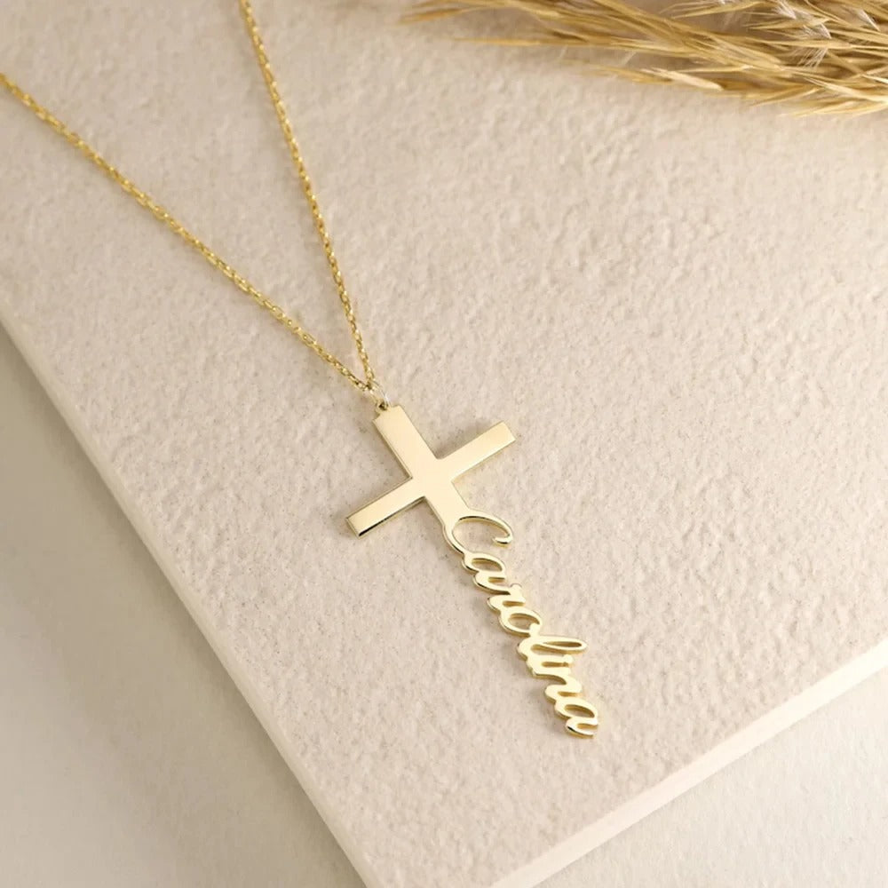 Personalized Cross Name Necklace-Necklaces-Aureza