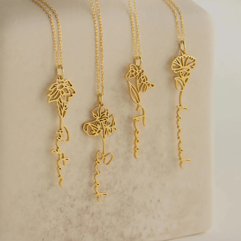 Personalized Floral Name Necklace-Necklaces-Aureza