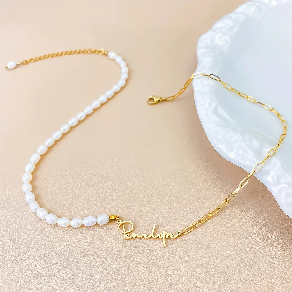 Personalized Pearl Name Necklace-Necklaces-Aureza